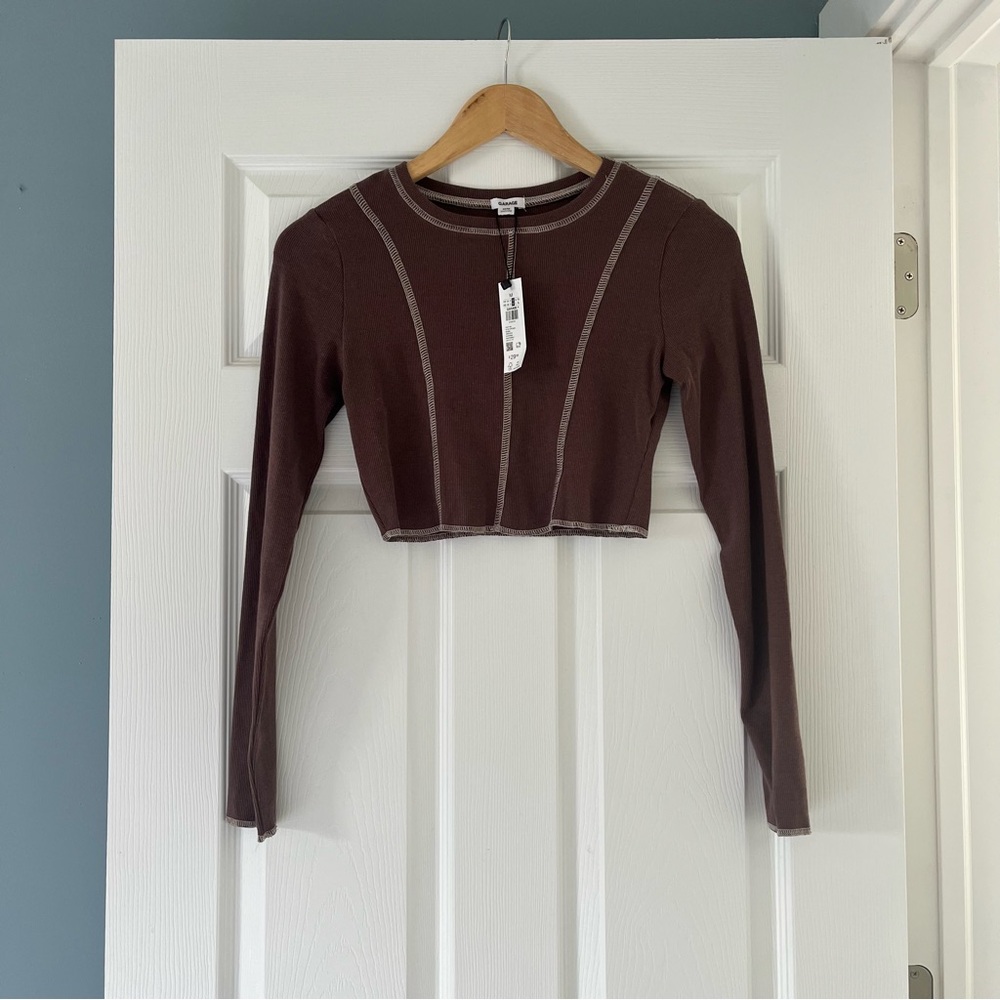 Garage Long Sleeve Brown Crop Top NWT - Picture 3 of 7